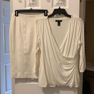 White house black market cream top and skirt